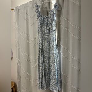 Blue Floral Maxi Dress with off the shoulder Neckline
